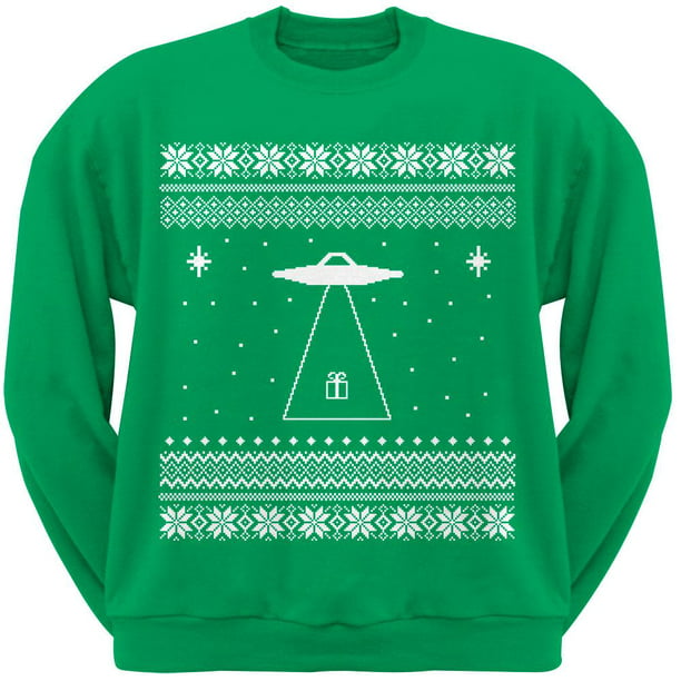 Alien Beam Ugly Christmas Sweater Green Crew Neck Sweatshirt 